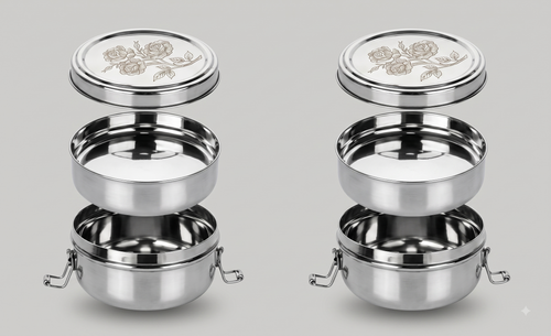 Laser design heavy finish Steel Tiffin Box Lunch Box