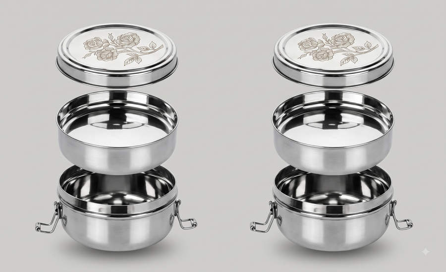 Laser design heavy finish Steel Tiffin Box Lunch Box